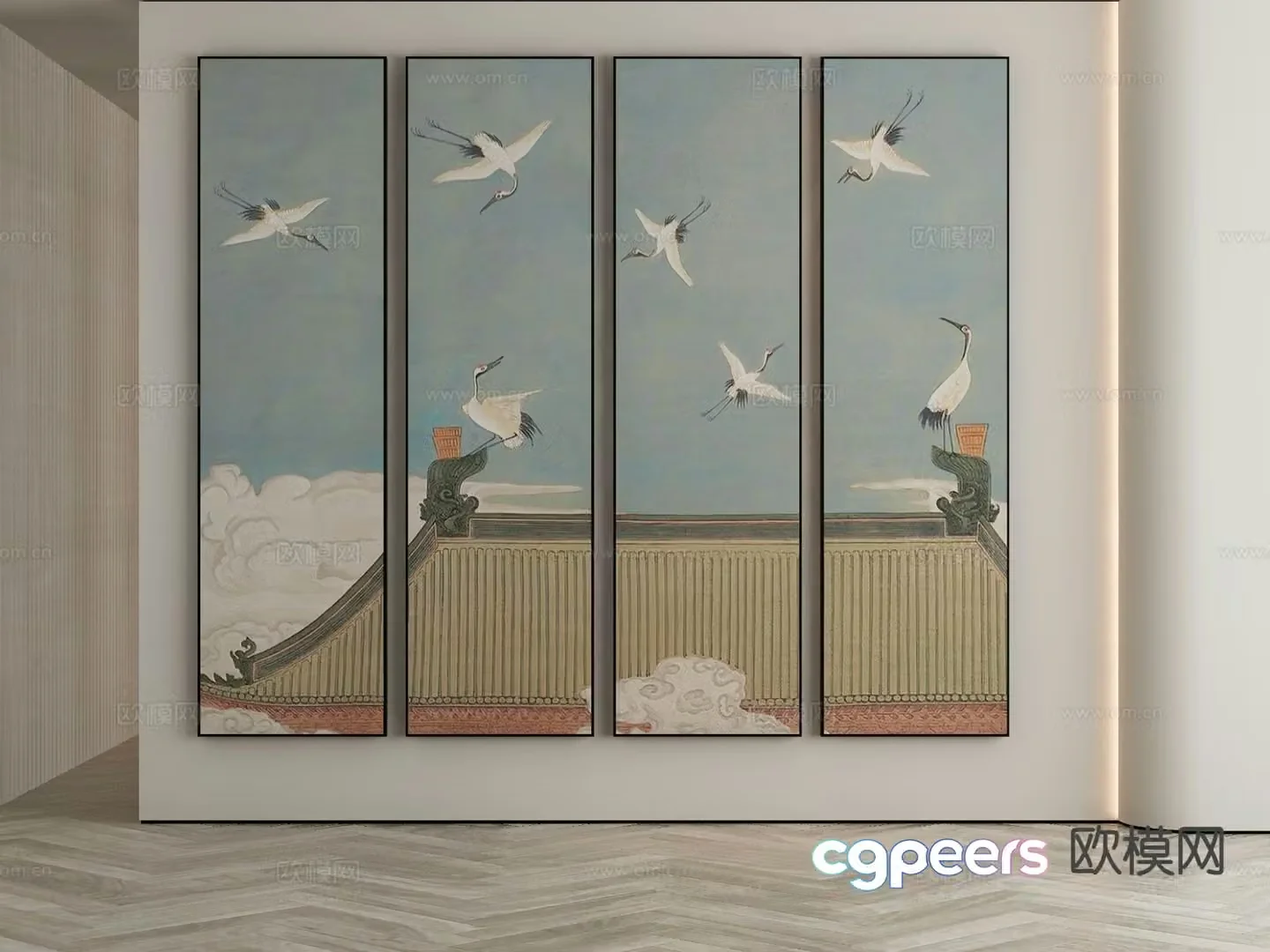 New Chinese style architectural painting decorative painting 3D model