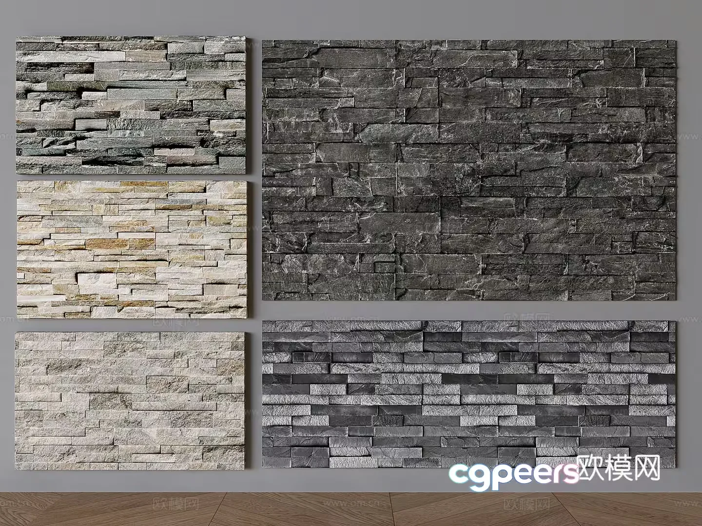 Four Stone Wall Panels 3D Model – 21428 – VRAY Render