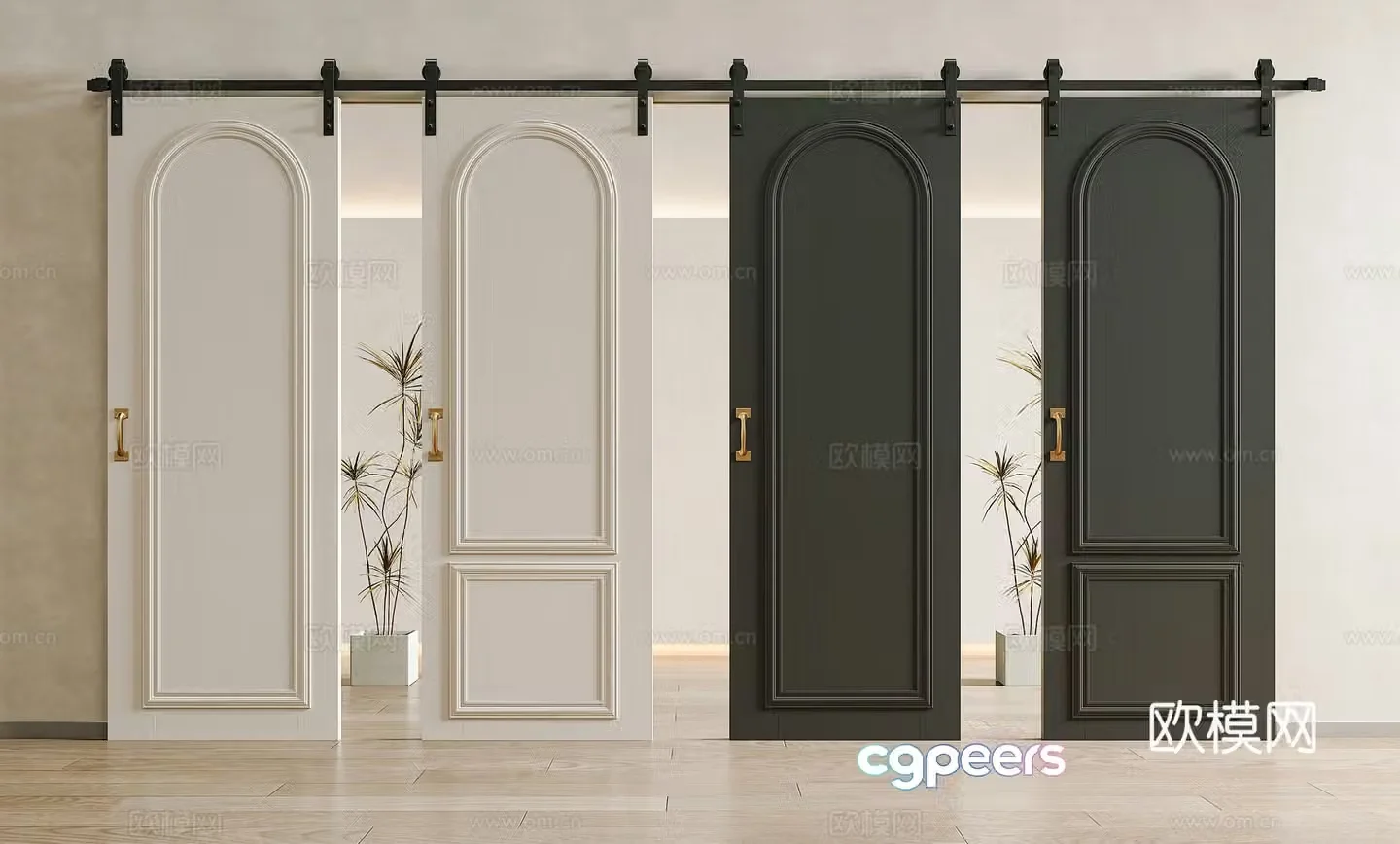 French barn door sliding door solid wood barn door solid wood sliding door hanging rail door French wooden door 3d model