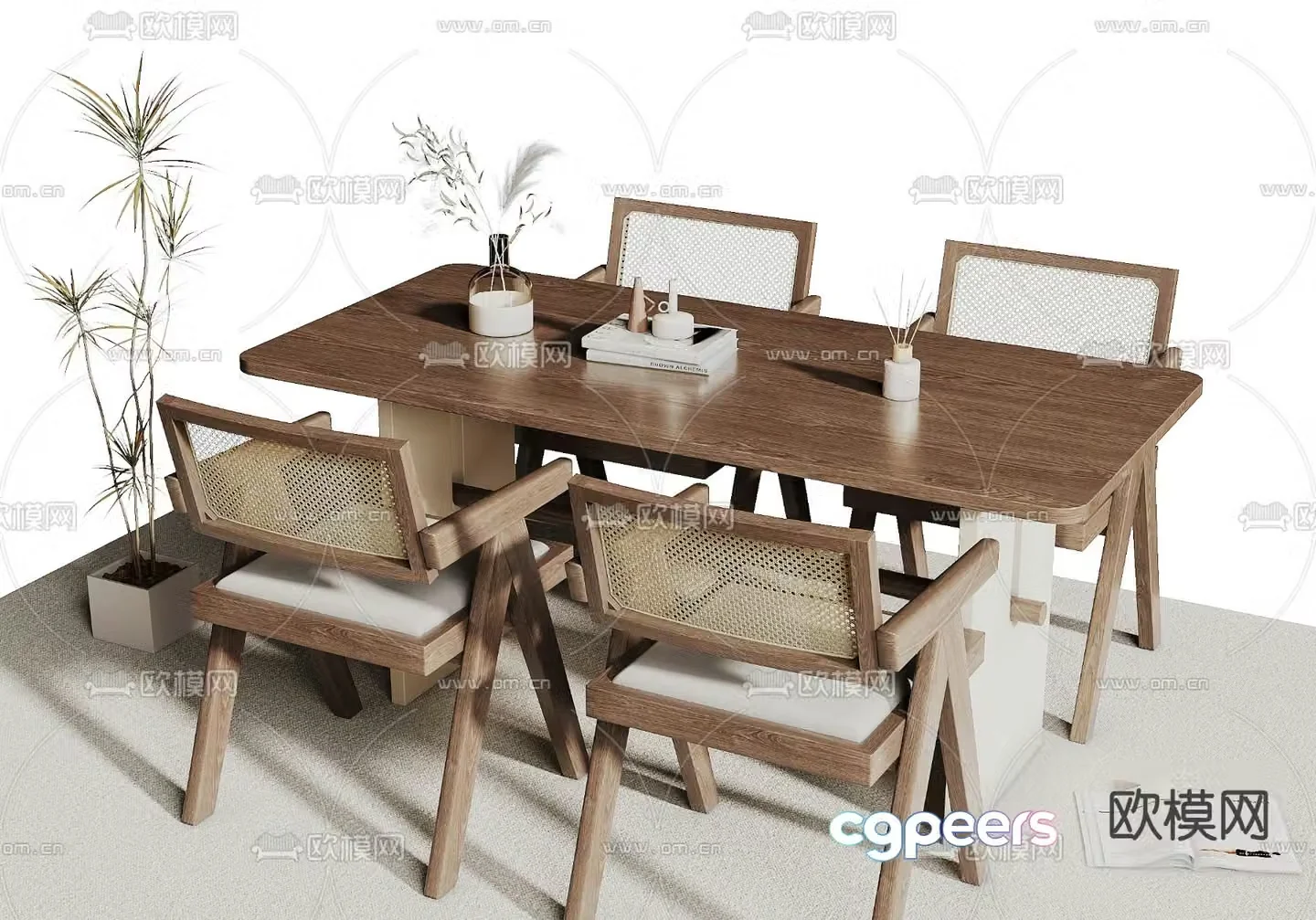 Wabi-sabi dining table and chairs 3d model