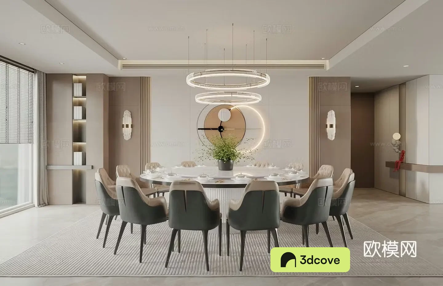 Modern restaurant private room large private room hotel private room round dining table and chairs background wall chandeliers wall