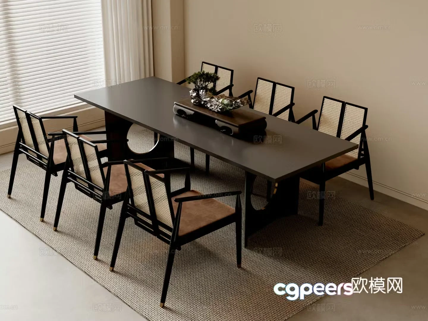 New Chinese dining table and chairs 3d model