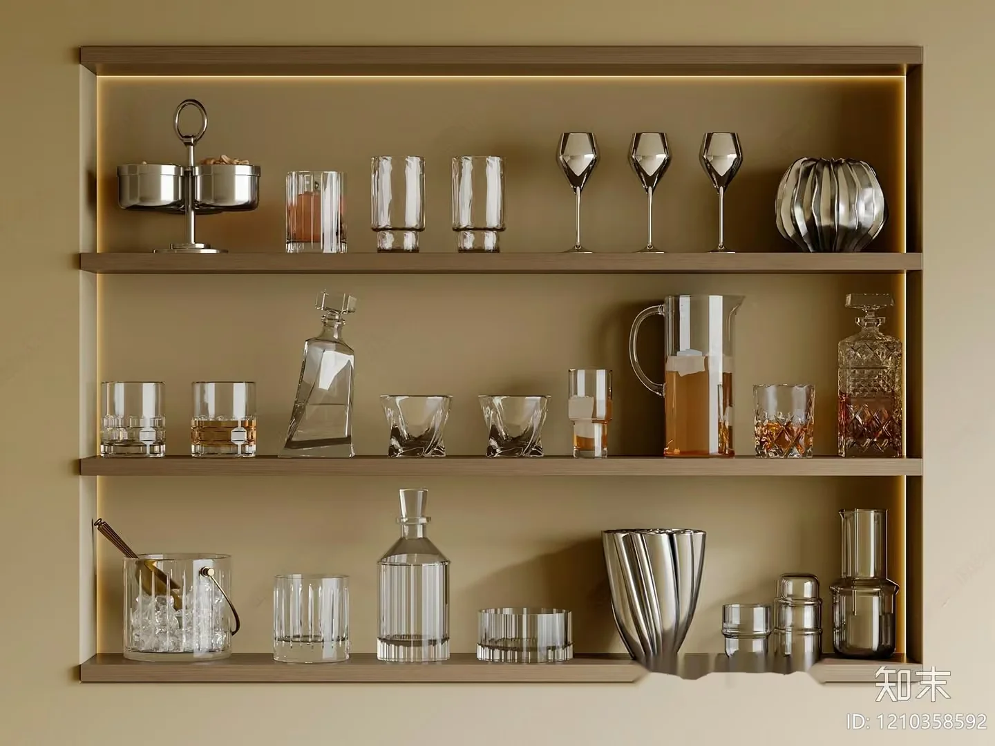 Modern Glassware Display 3D Model – 1479 – VRAY Render