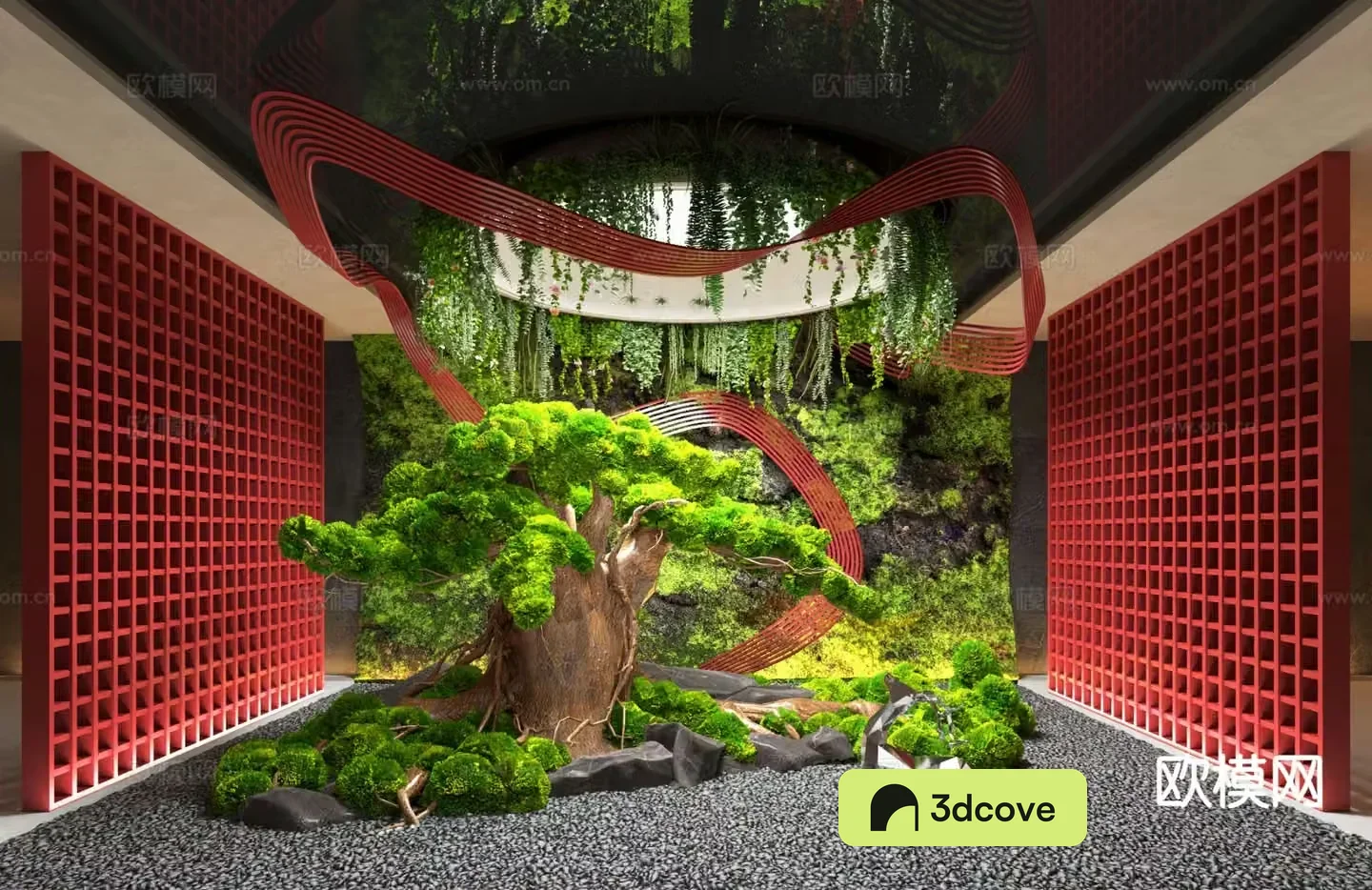 New Chinese style sketch indoor landscape pine tree landscaping