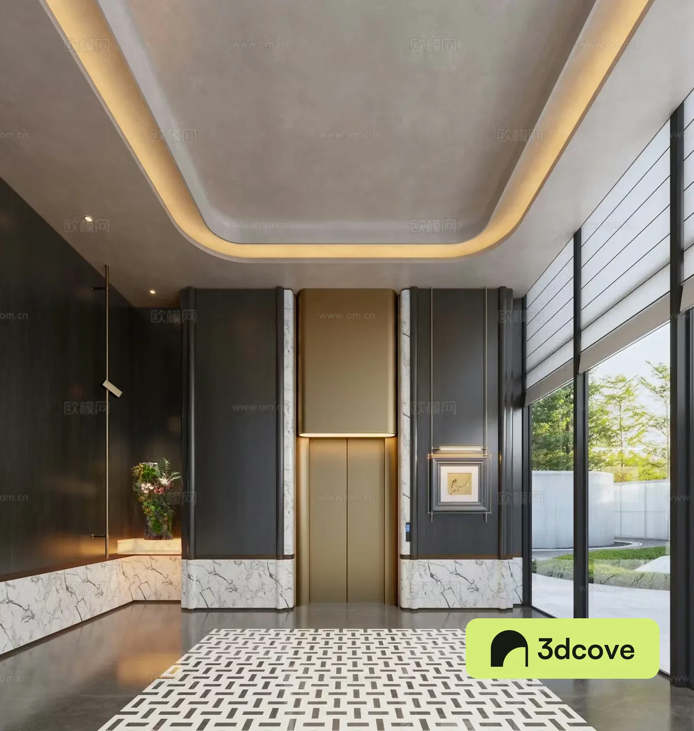 Modern hotel elevator hall club elevator hall aisle elevator hall