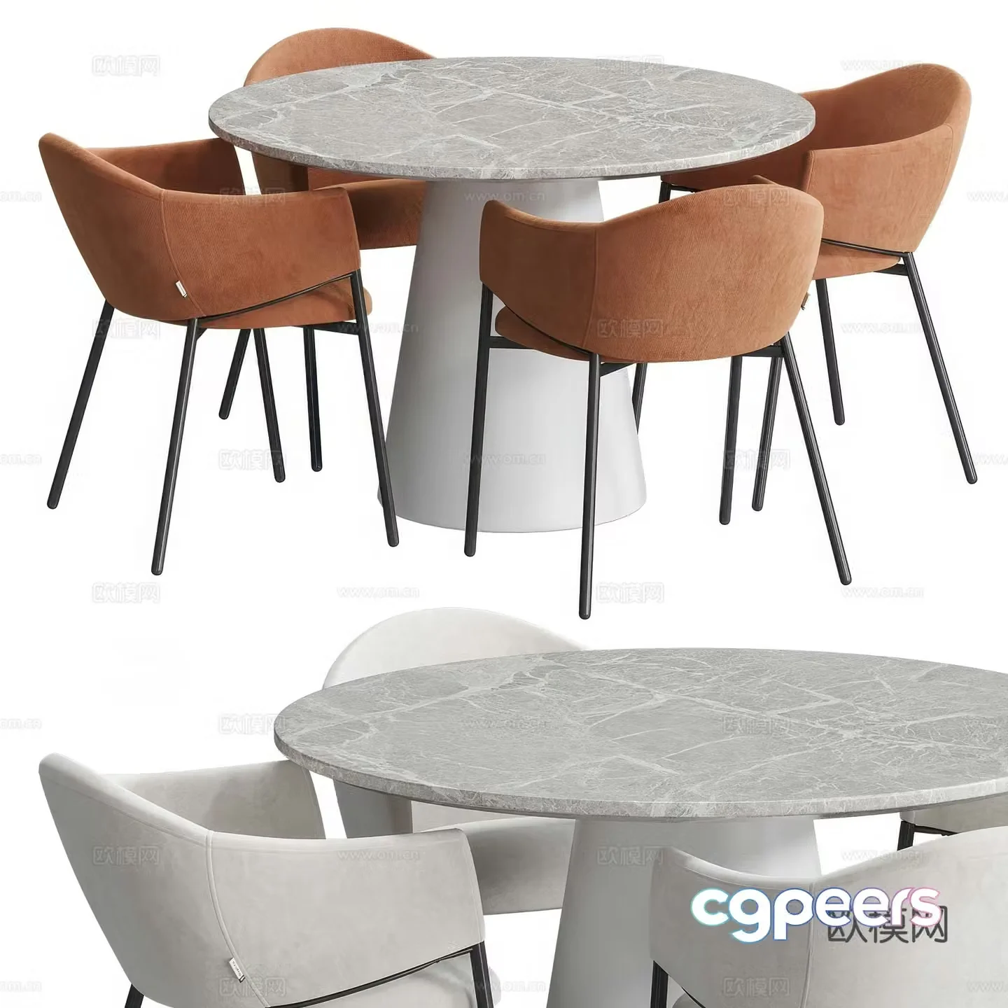 Modern dining table and chairs 3d model