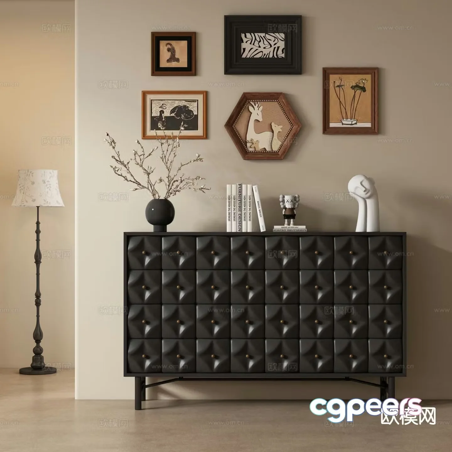 Medieval style side cabinet and entrance cabinet 3D model
