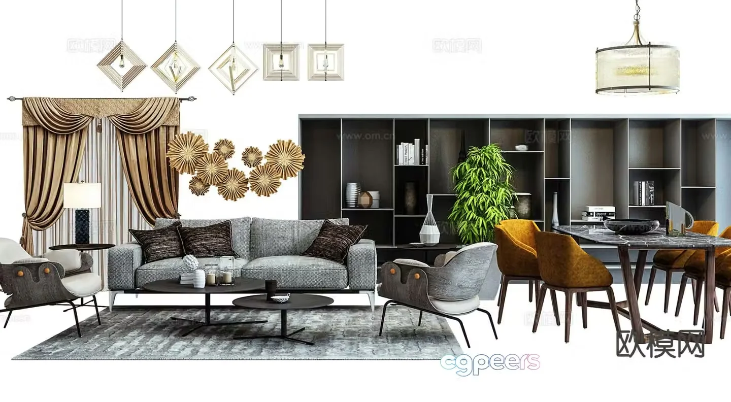 Modern modular sofa dining table and chairs 3d model