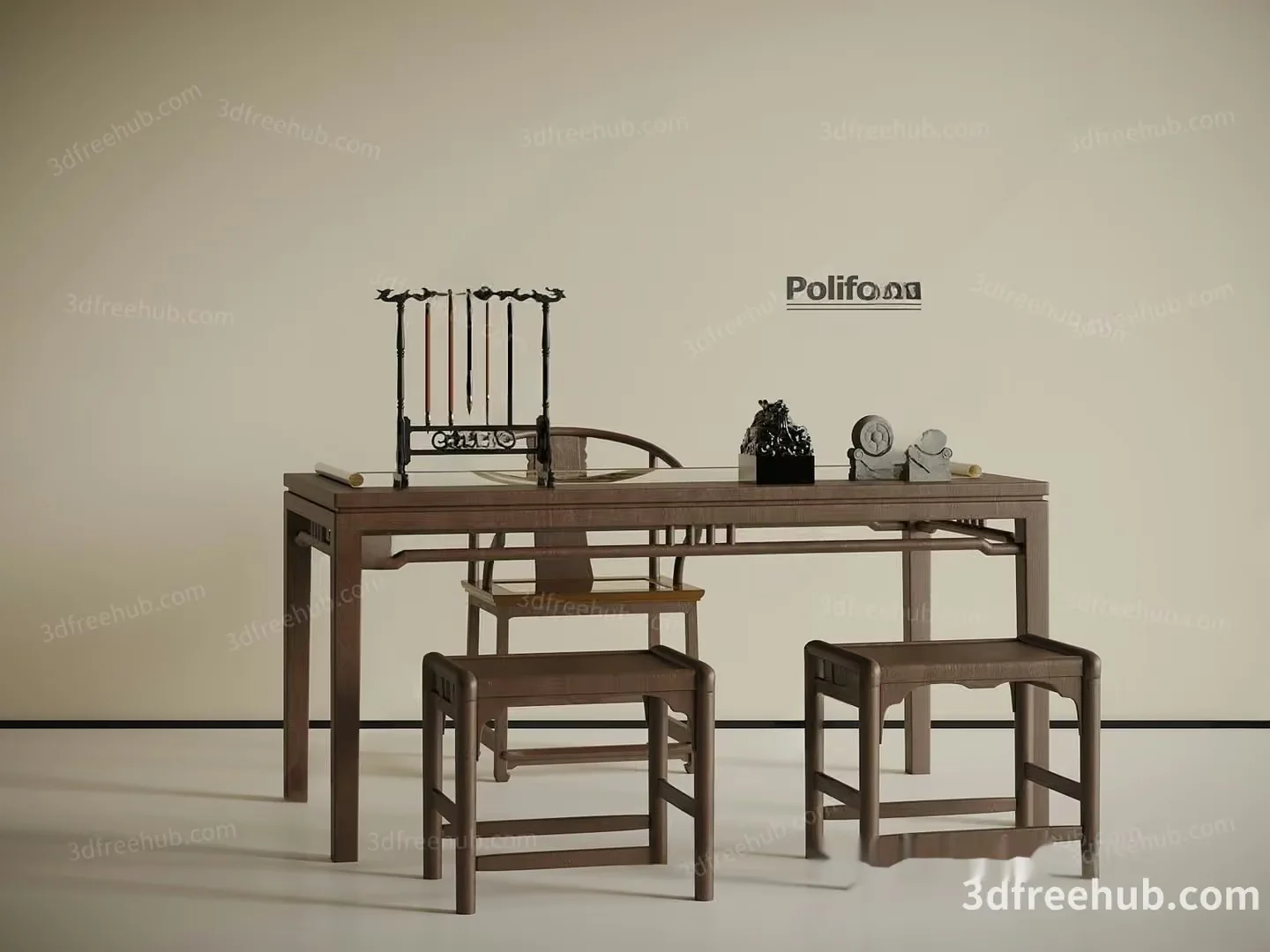 Wooden Table And Chairs 3D Model – 19412 – VRAY Render