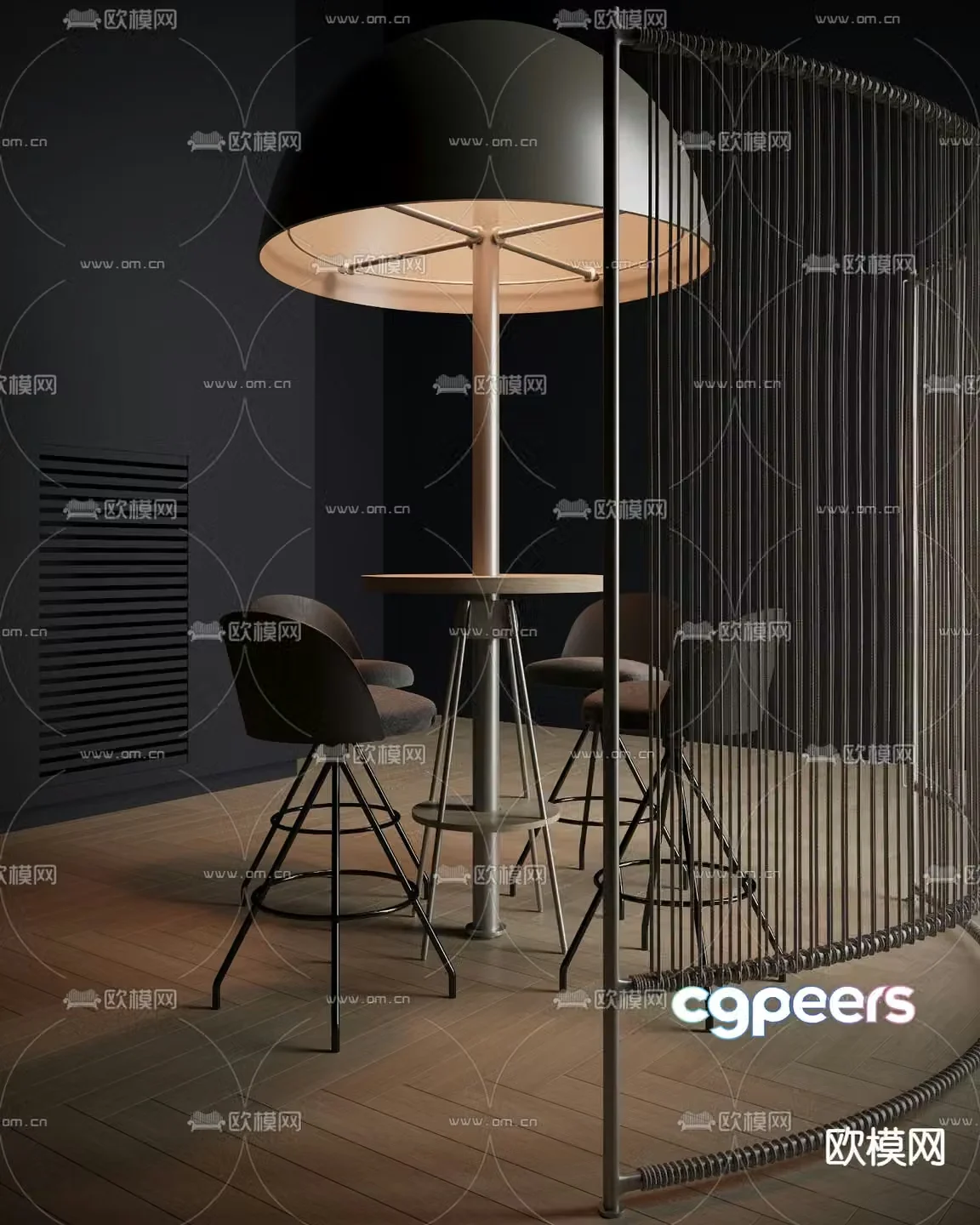 Industrial style round bar counter bar chair bar stool 3D model