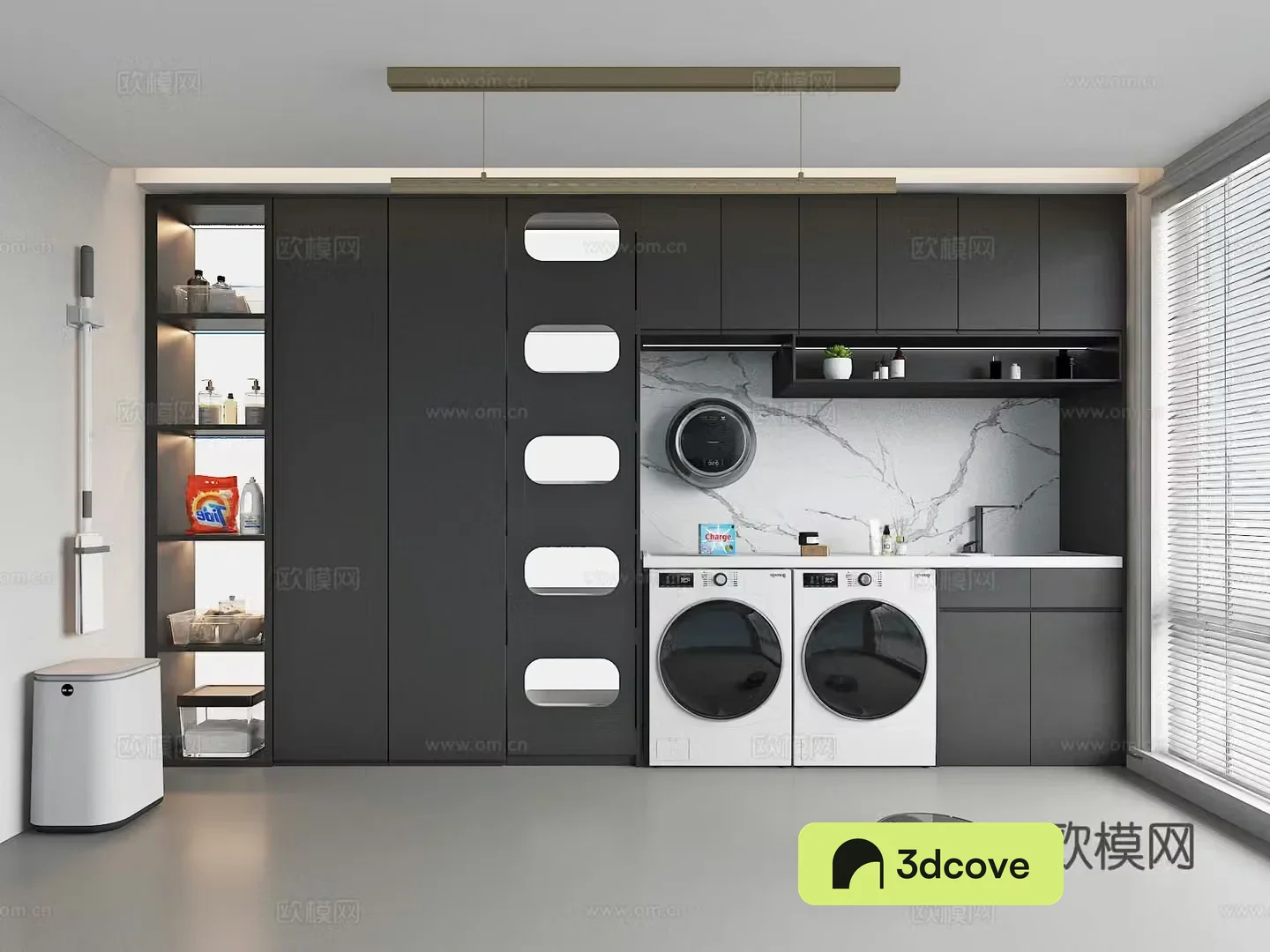 Modern laundry room balcony washing machine cabinet