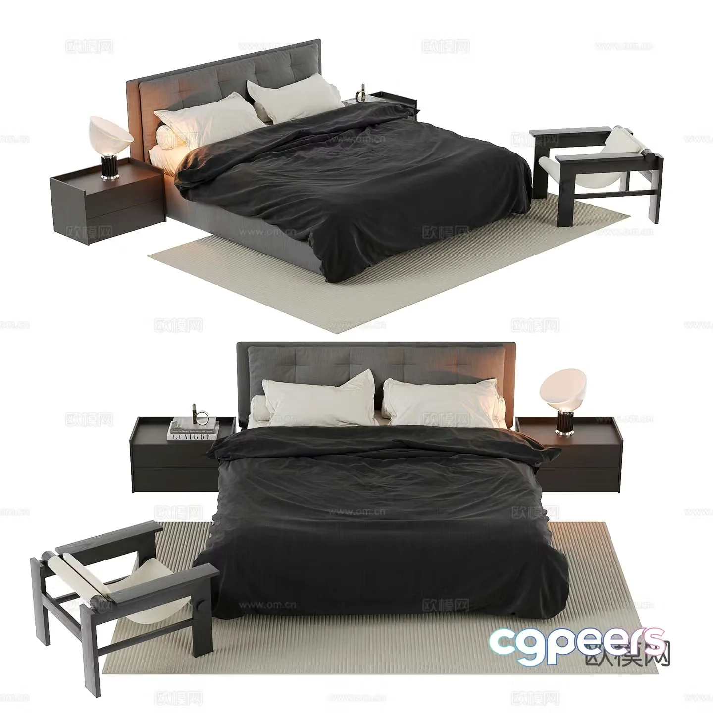 Modern double bed 3d model