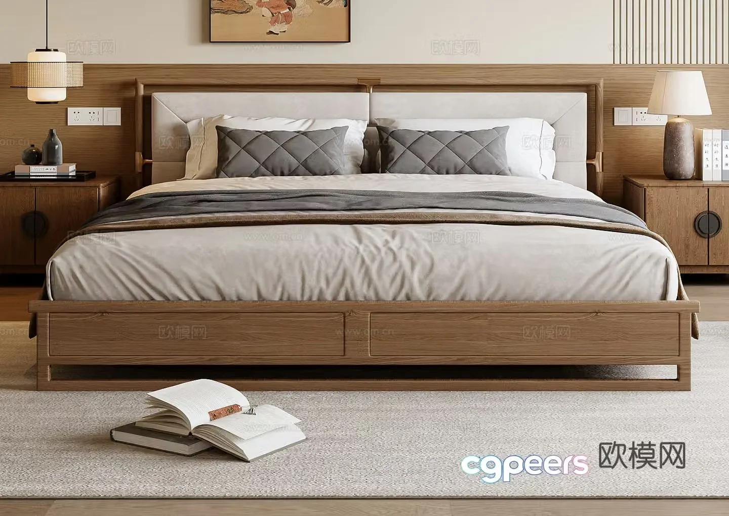 New Chinese style double bed 3d model