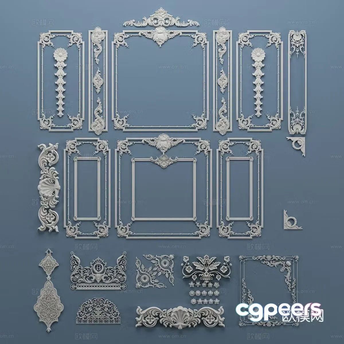 European gypsum carving carving single flower diagonal flower component 3d model
