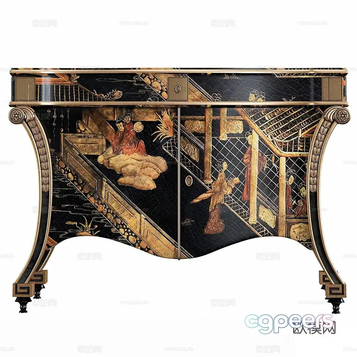 New Chinese style entrance cabinet end view cabinet 3D model