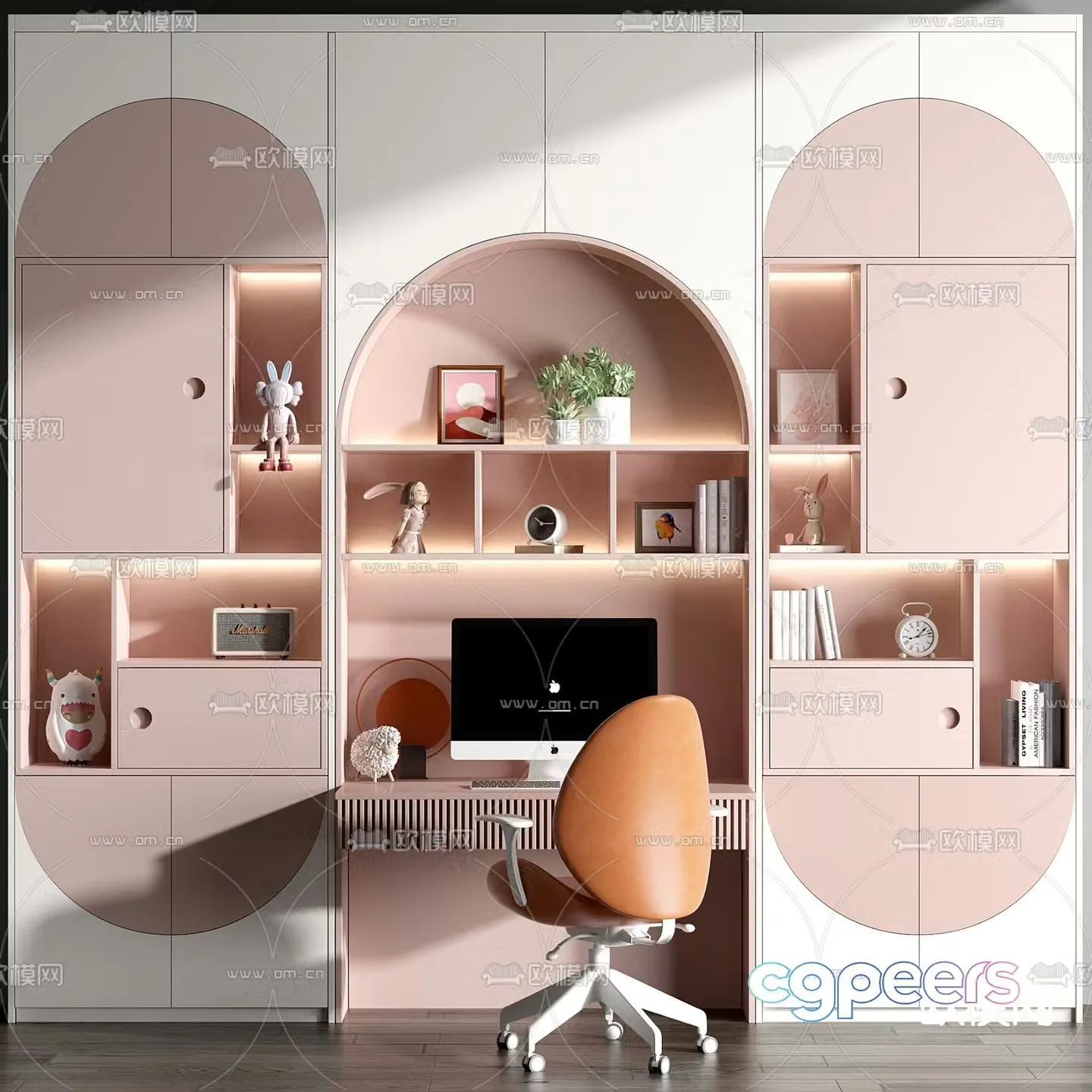 Modern children’s bookcase desk 3d model