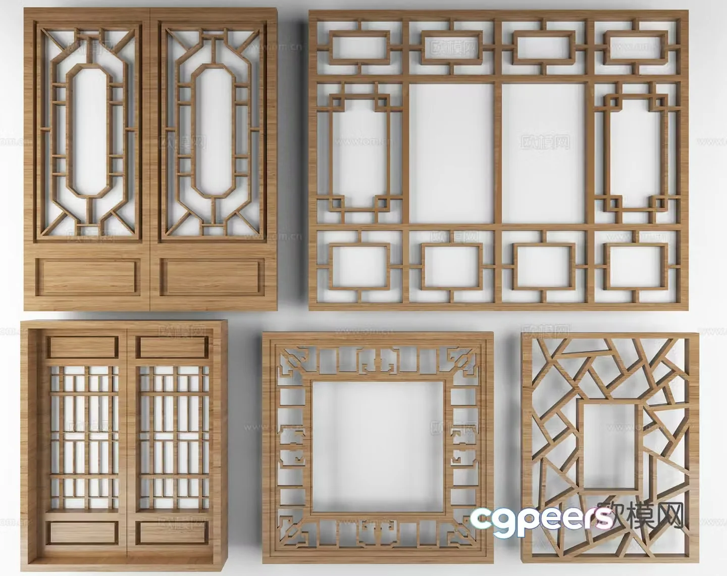 Chinese style flower window carving partition 3D model