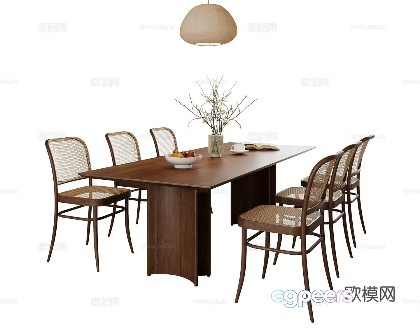 Medium style dining table and chair combination 3D model