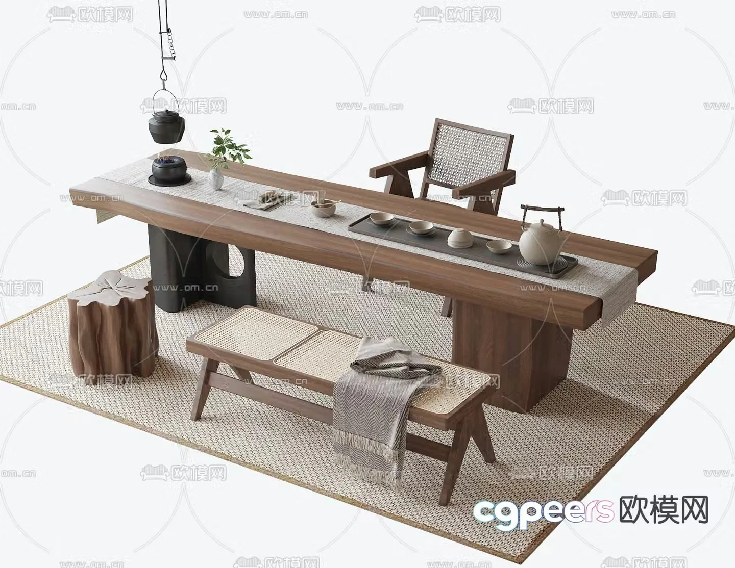 Middle-aged tea table and chair 3D model