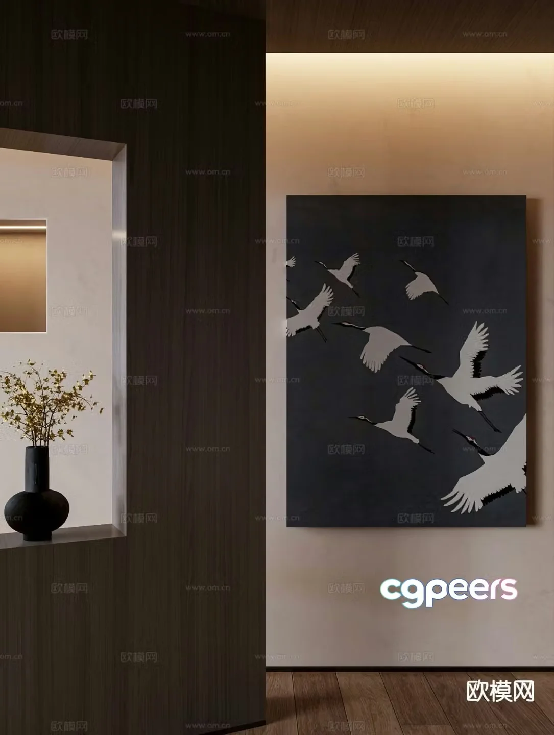 New Chinese style crane painting decorative painting 3d model