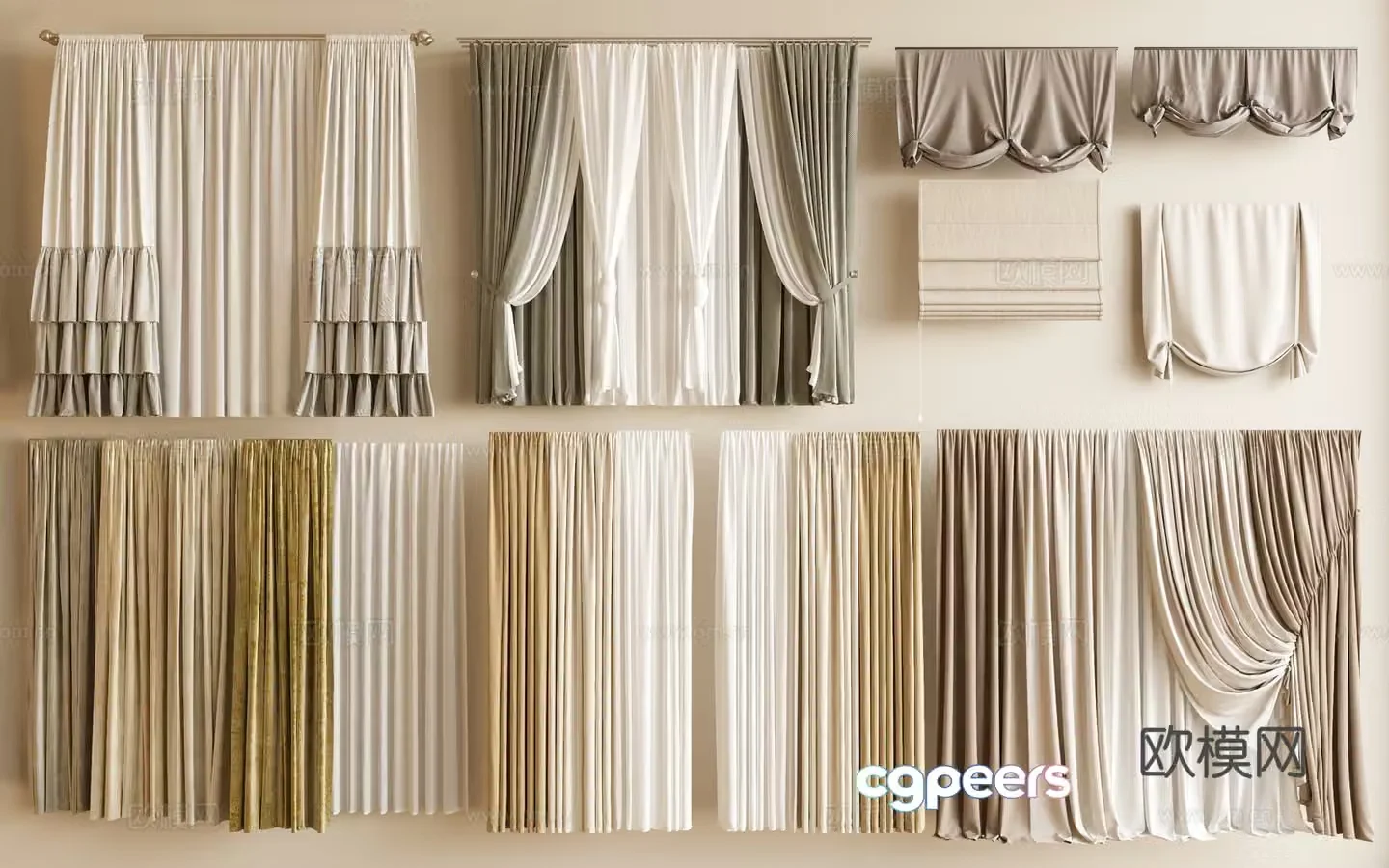 Modern curtains gauze curtains curtain 3d model