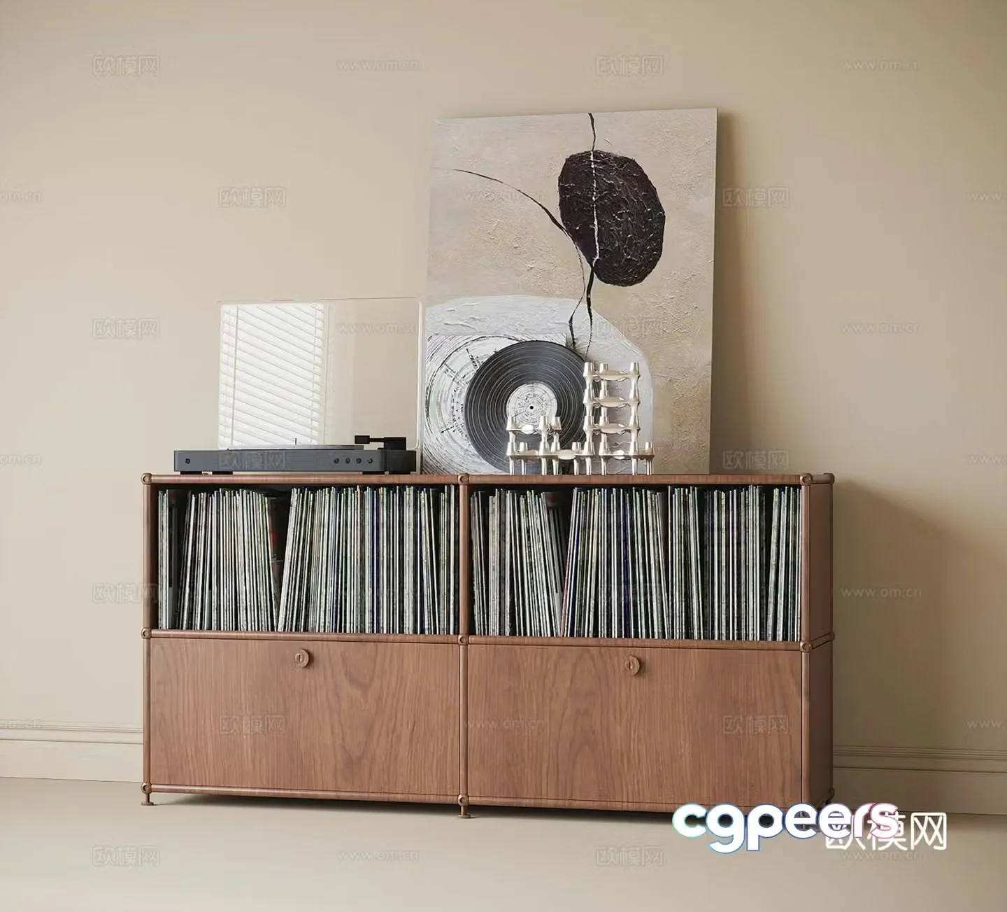 Wabi-sabi low cabinet bookcase 3d model
