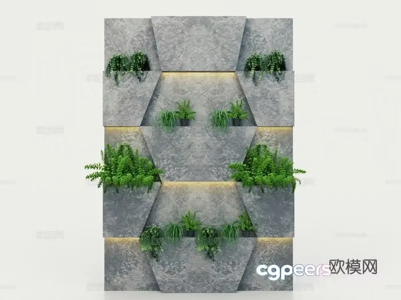 Modern green plant wall moss wall cement wall 3D model