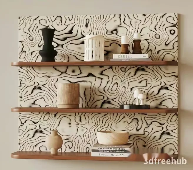 A Shelf With Books And Decorative Items 3D Model – 21258 – VRAY Render