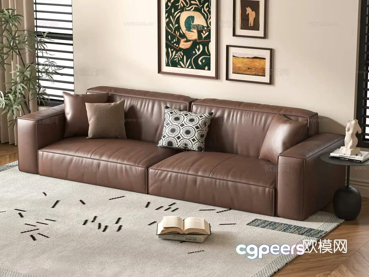 Double sofa leather sofa 3d model