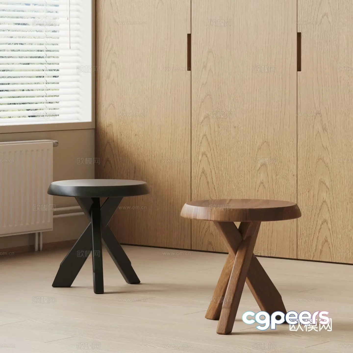 Cosmo stool round stool low stool wooden stool 3d model