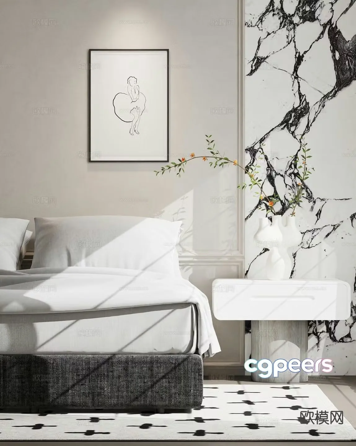 Modern double bed 3d model