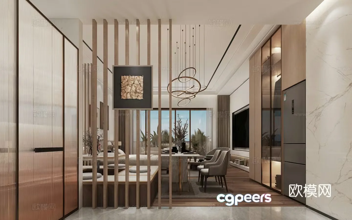 Modern living and dining room 3d model