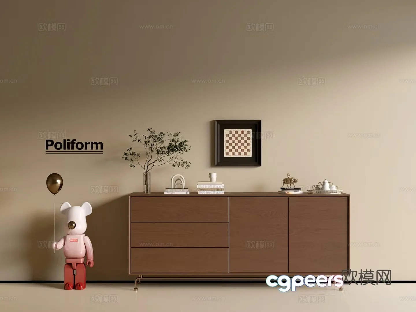 Modern wood grain cabinet ins wind minimalist wind cabinet whole cabinet sideboard balcony cabinet storage 3D model
