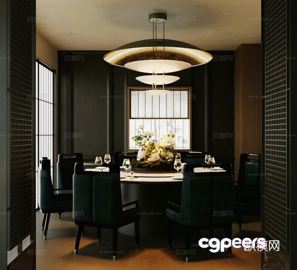 New Chinese-style private rooms restaurant private rooms round dining table and chair combination hotel private rooms dining table and chair 3D model