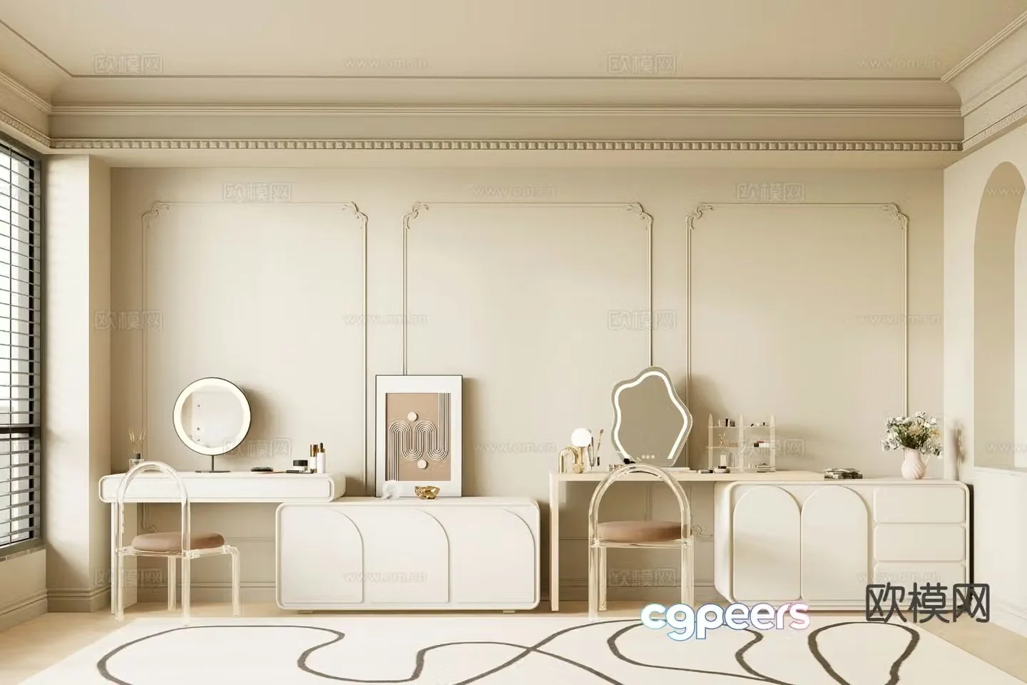 Cream style dressing table dressing table 3d model