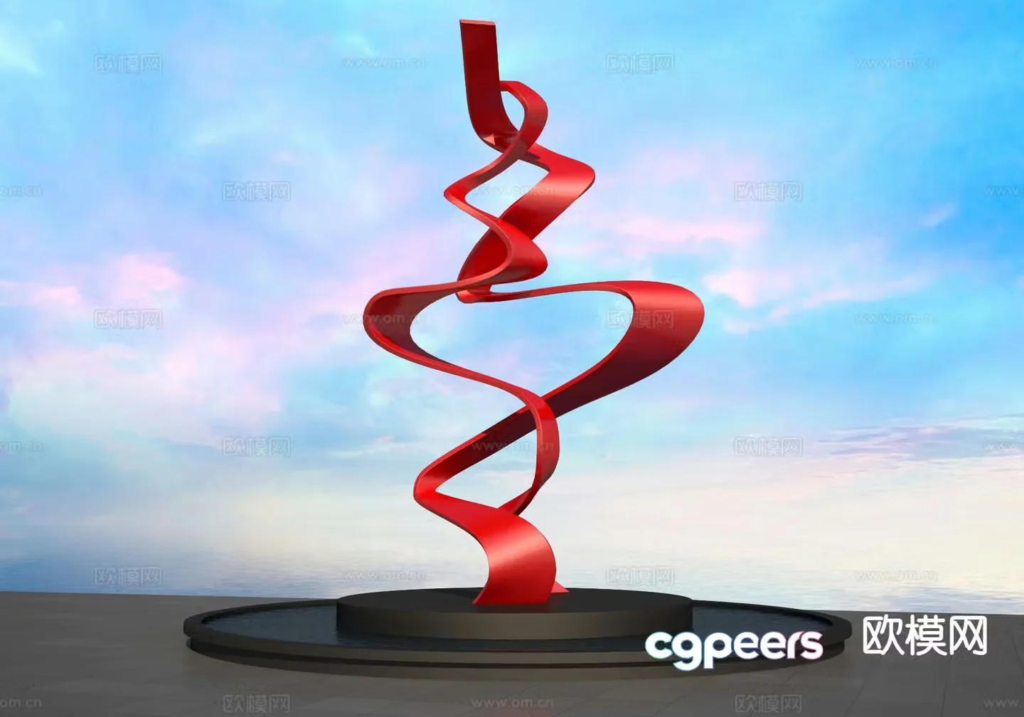 Red Ribbon Sculpture Urban Sculpture 3D Model