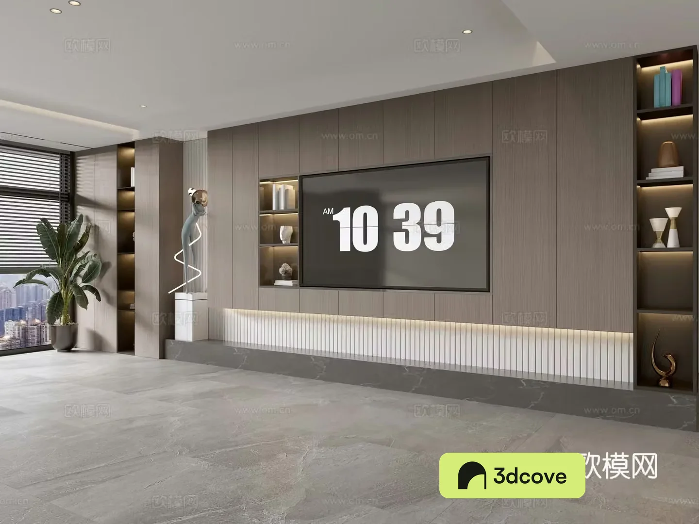 Modern Italian living room light luxury TV background wall full wall TV cabinet wooden veneer background wall