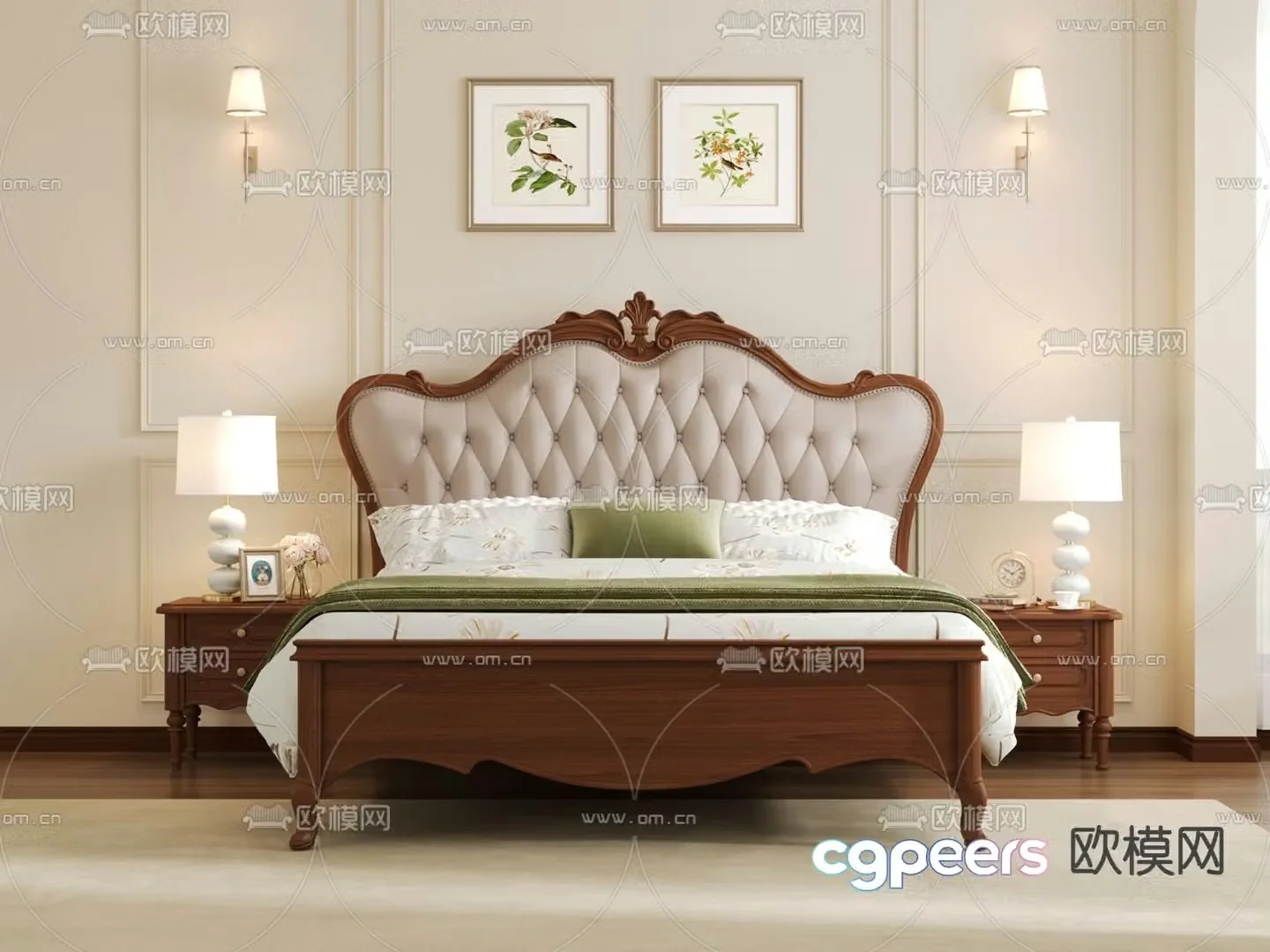 American double bed 3d model