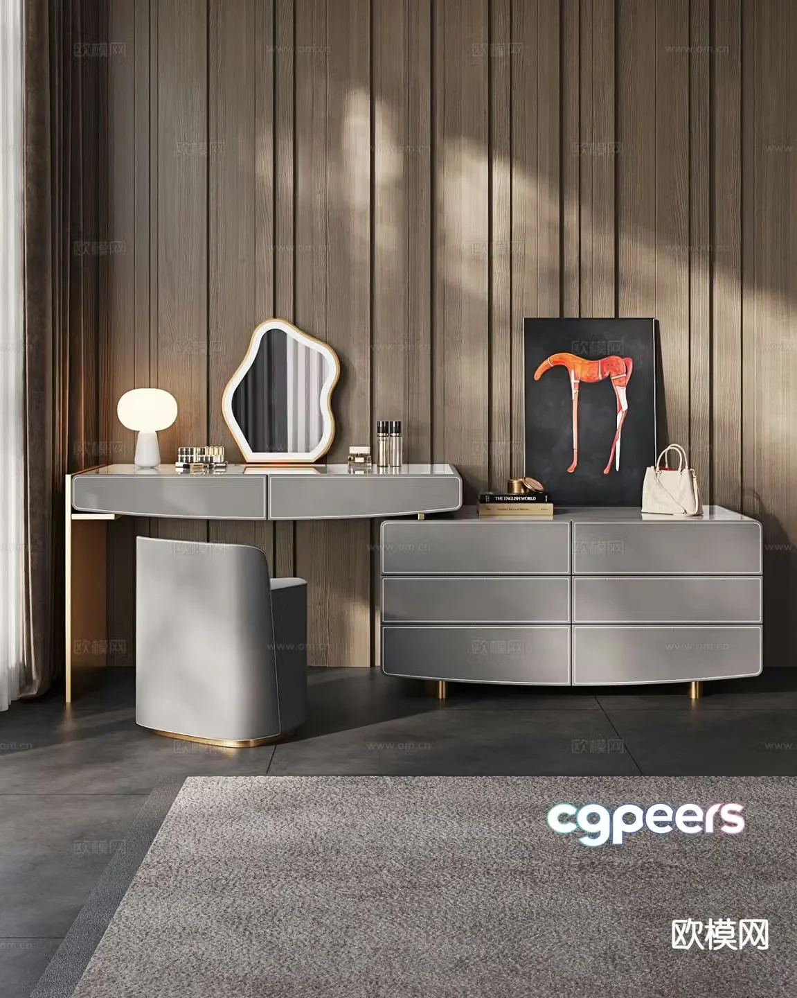 Light luxury dressing table jewelry cabinet 3D model