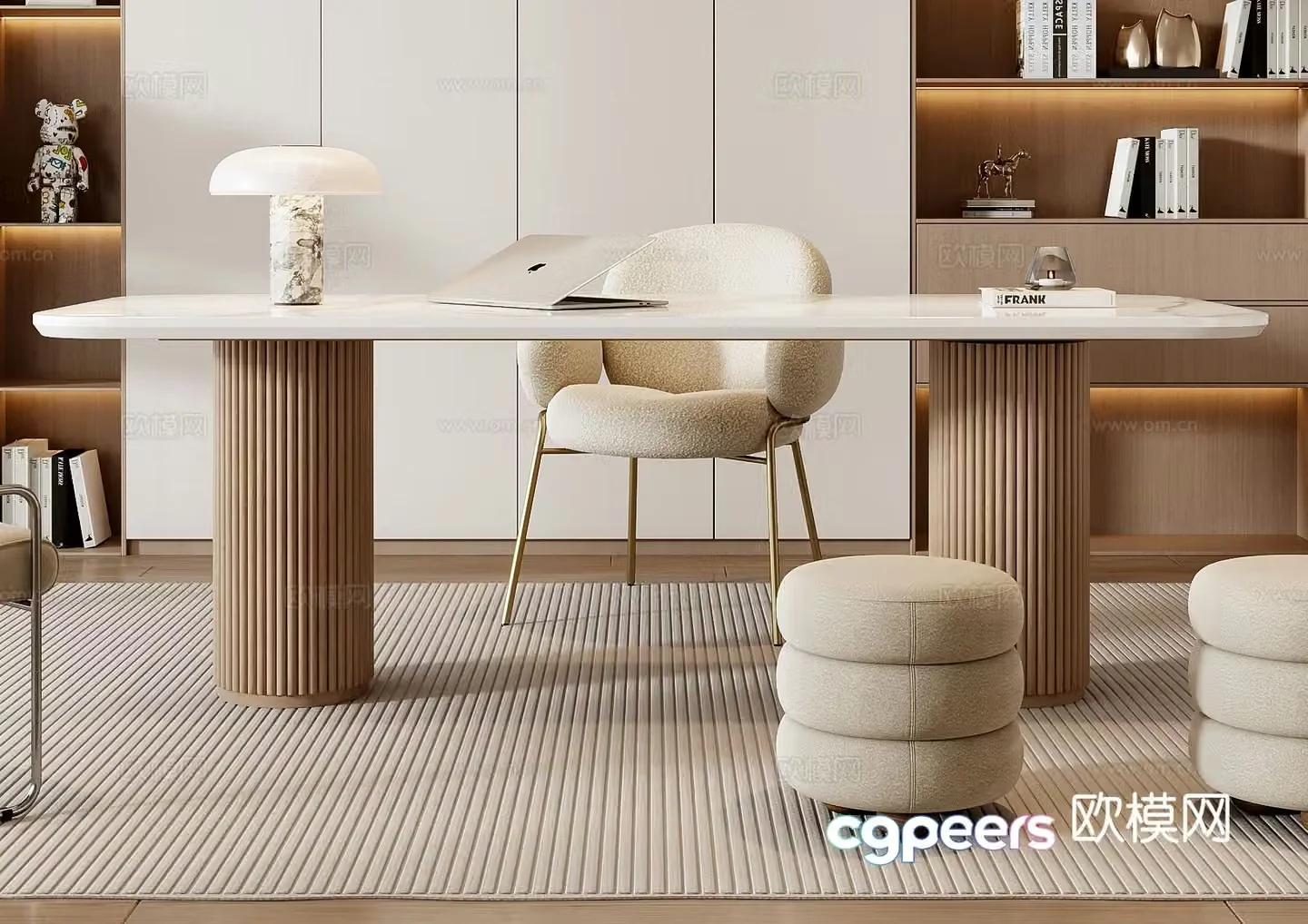Cream style desk writing desk 3d model
