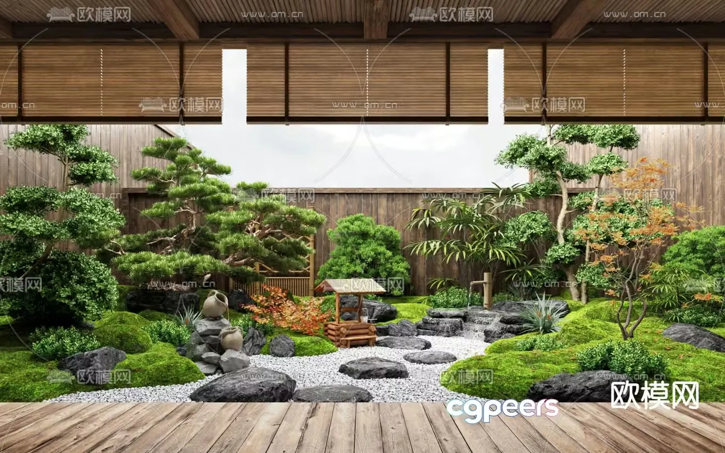 New Chinese Zen Patio Courtyard Landscape 3D Model
