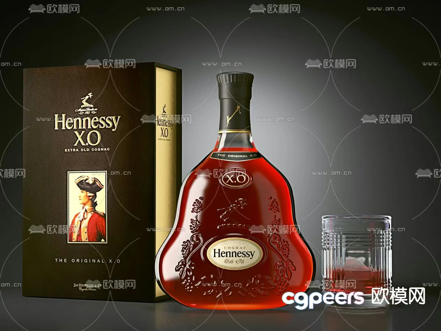 A Bottle Of Hennessy X.O. Cognac 3D Model – 1570 – VRAY Render