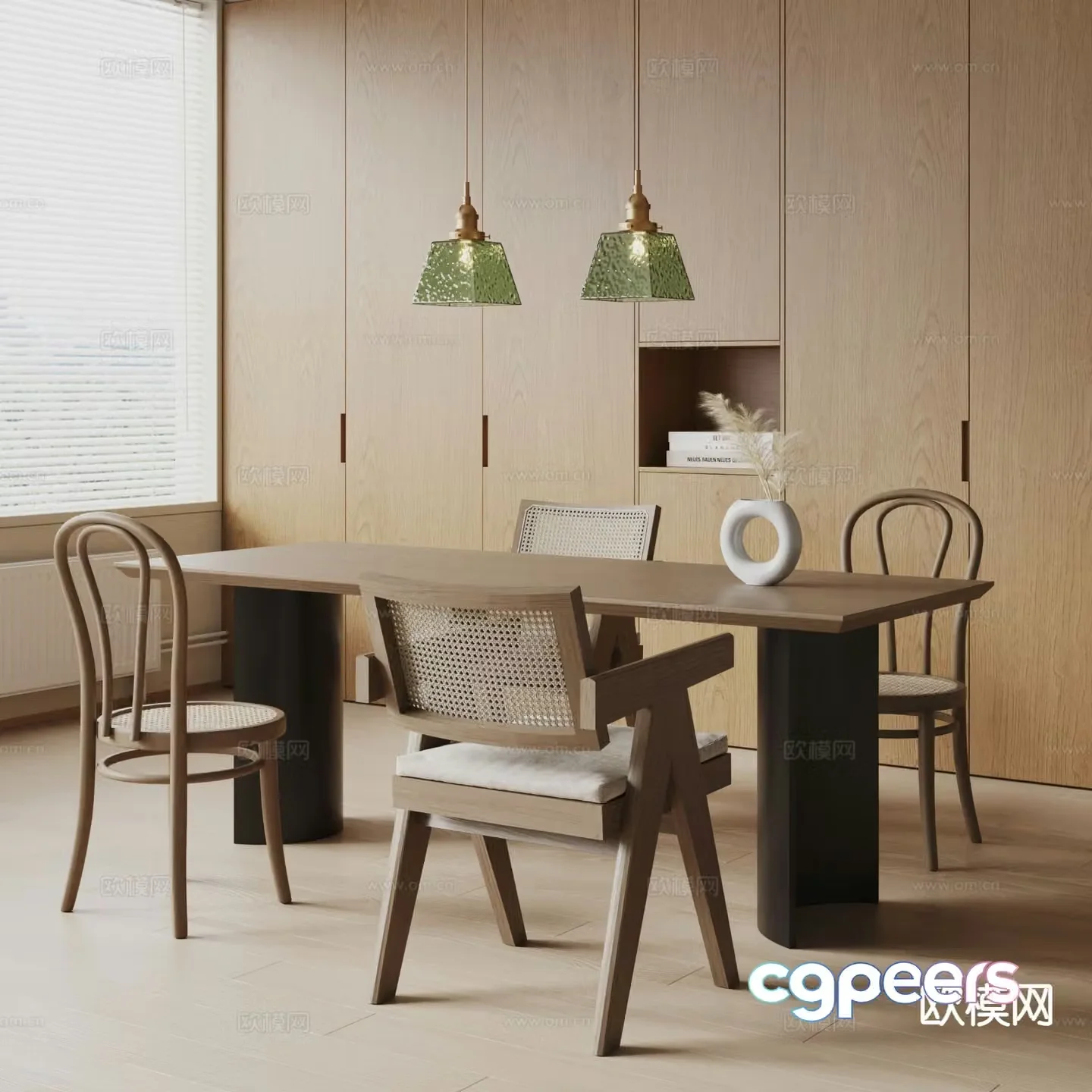 Wabi-sabi style dining table and chairs 3d model