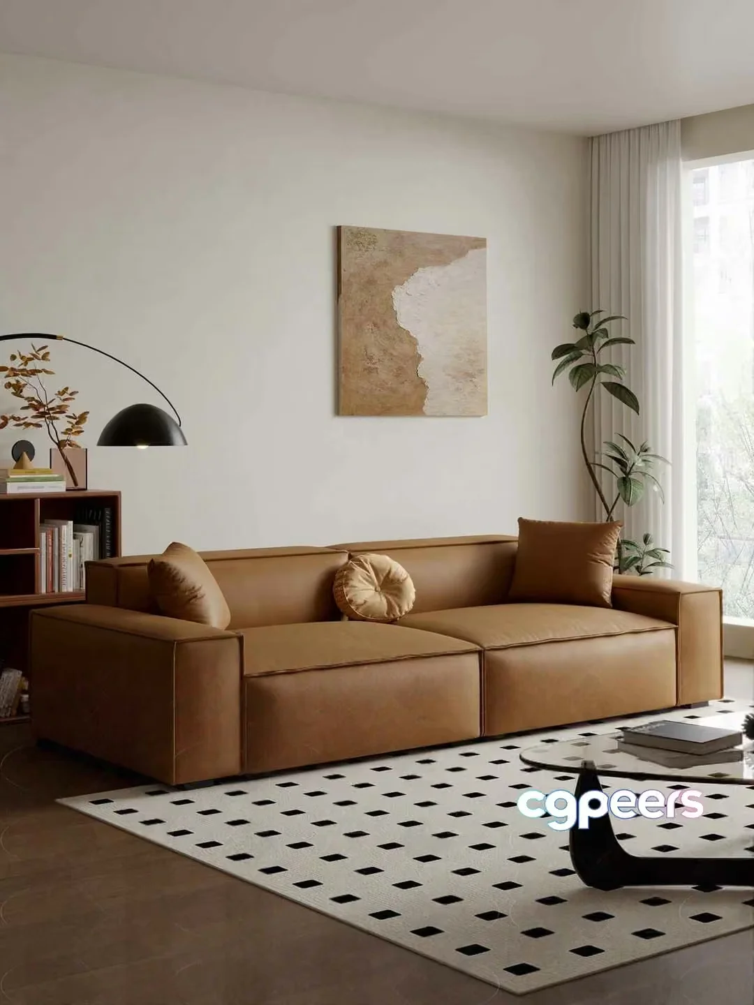 A Tan Leather Couch 3D Model – 9240 – VRAY Render