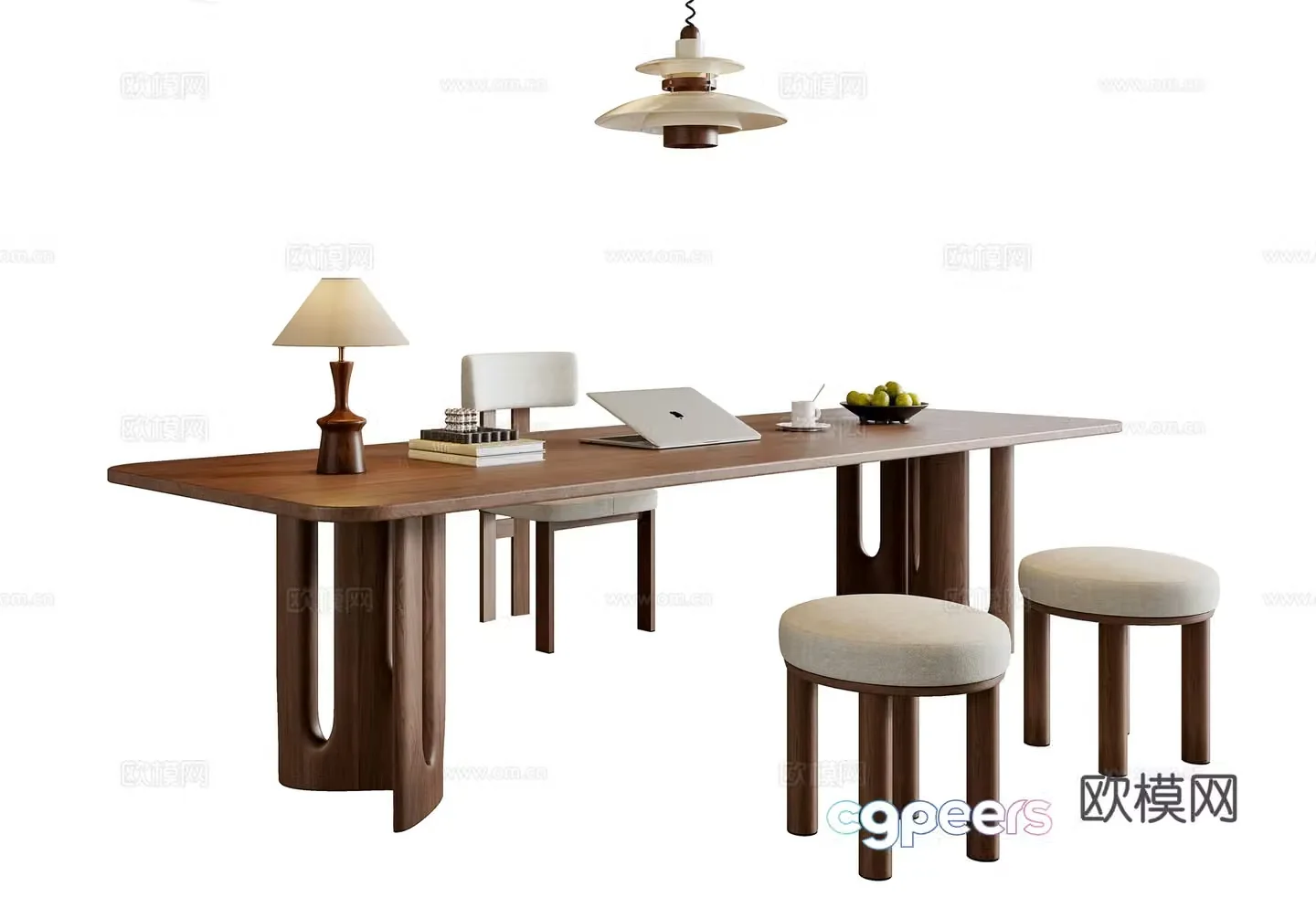 Medium style desk and chair combination 3D model