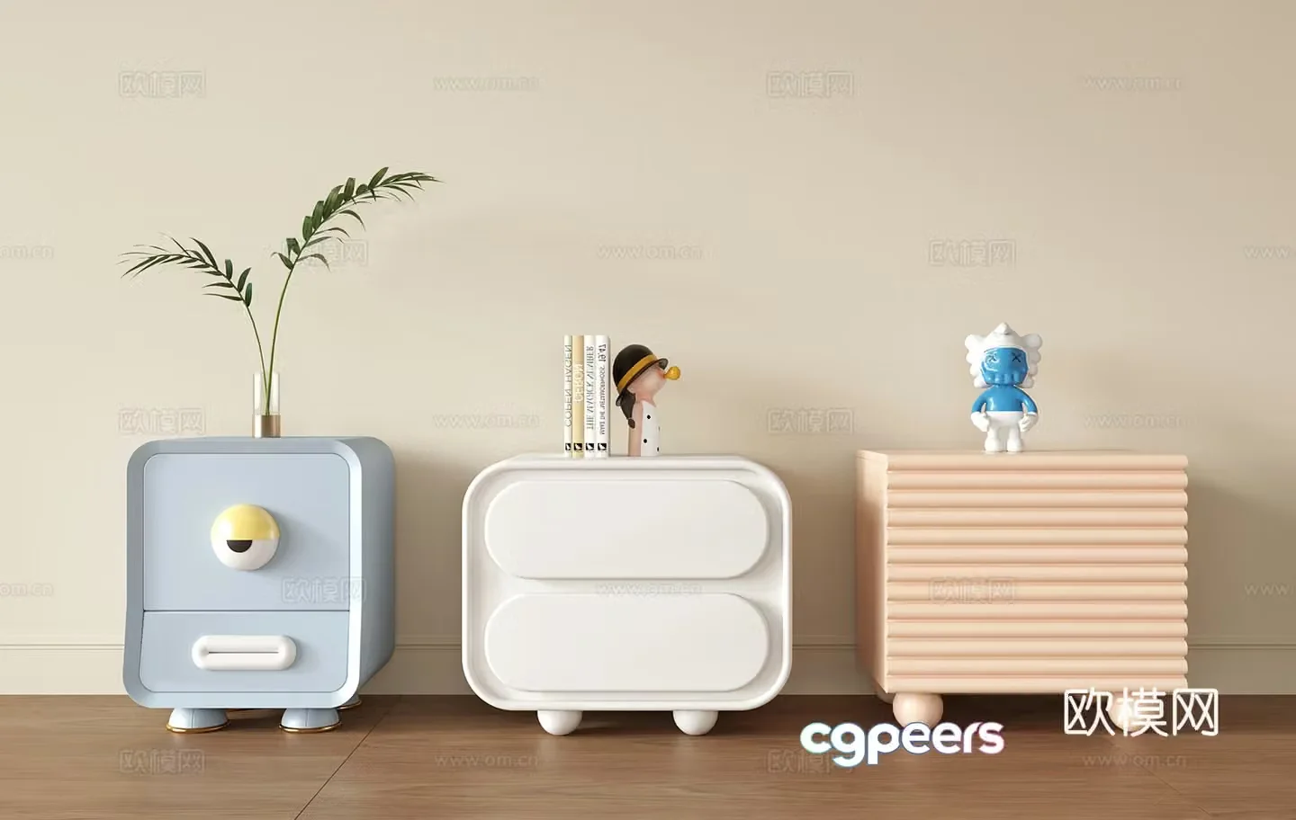 Cream style children’s cabinet bedside table 3d model