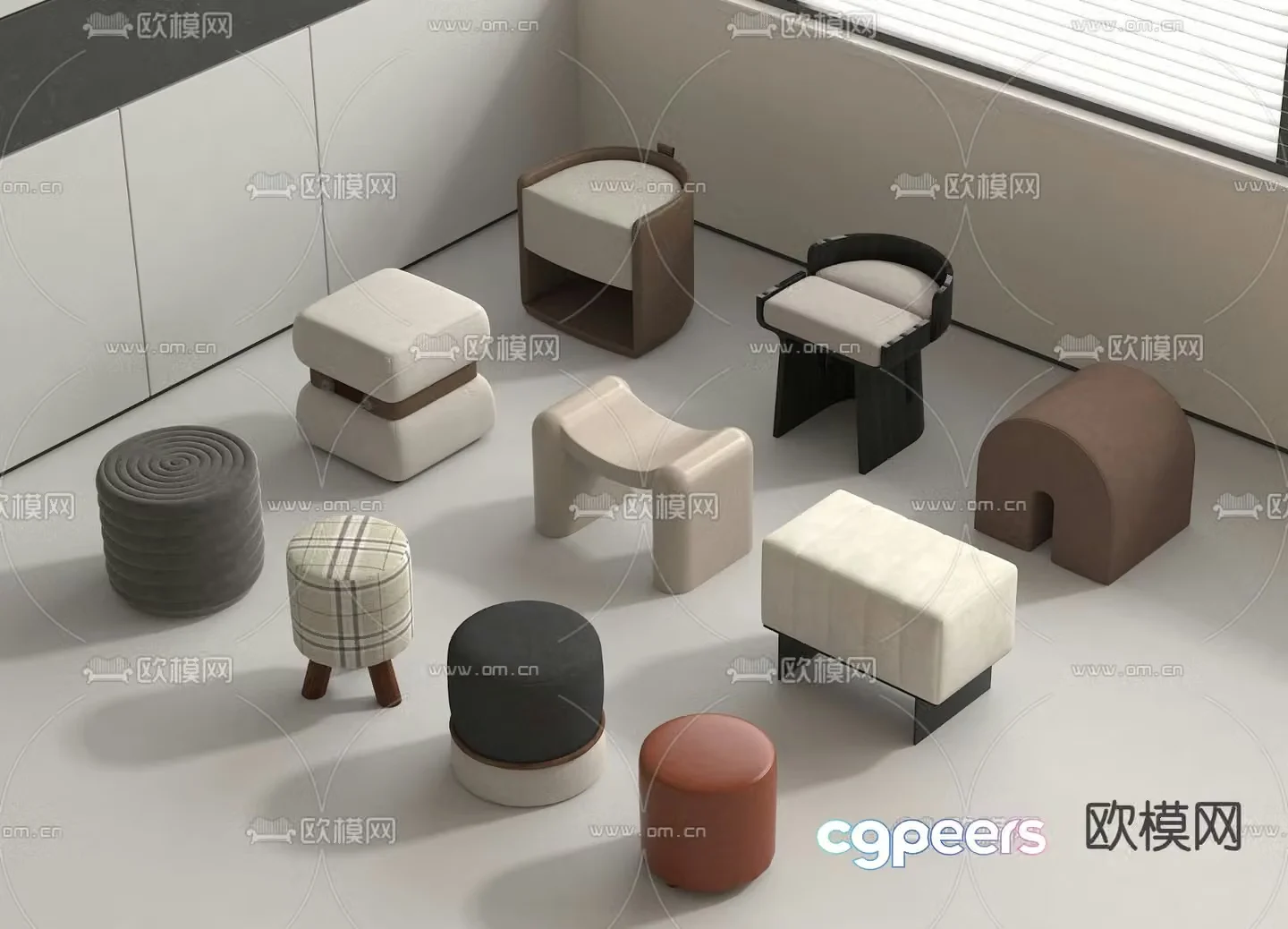 Sofa stool low stool shoe changing stool 3D model