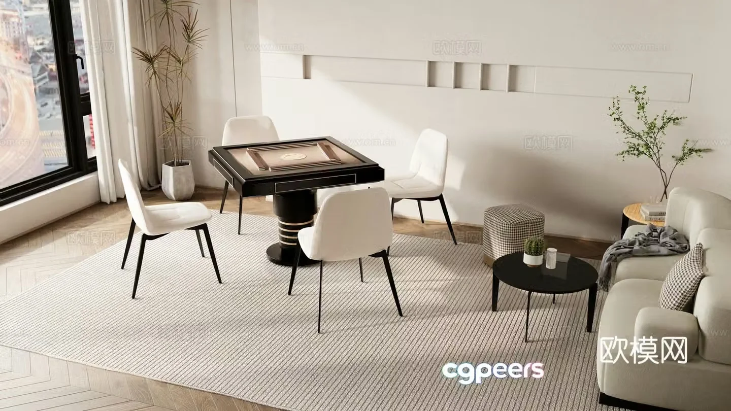 Modern mahjong tables and chairs 3d model of chess and card tables and chairs