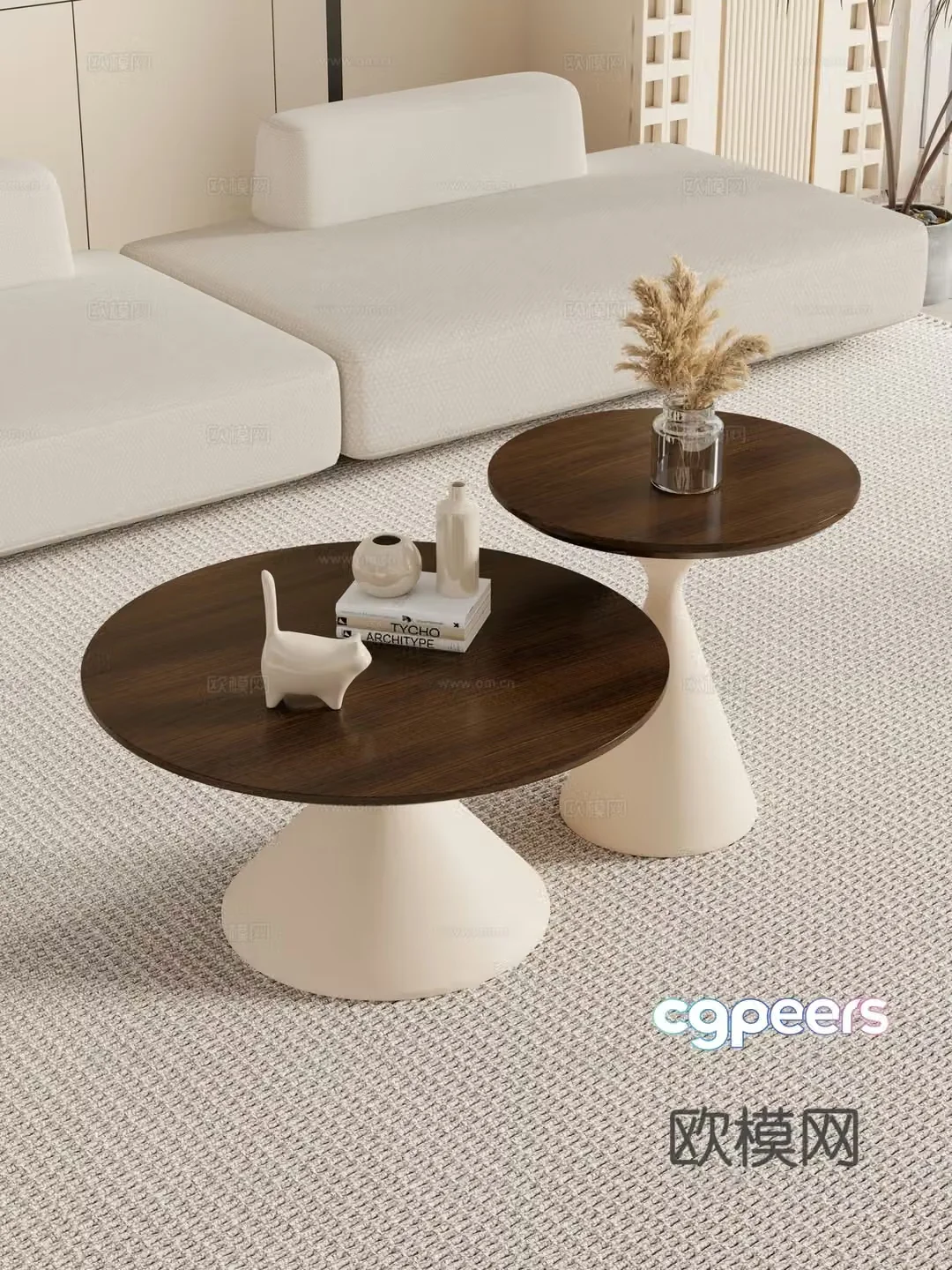 Creamy living room mother-child coffee table sofa coffee table combination decoration 3d model