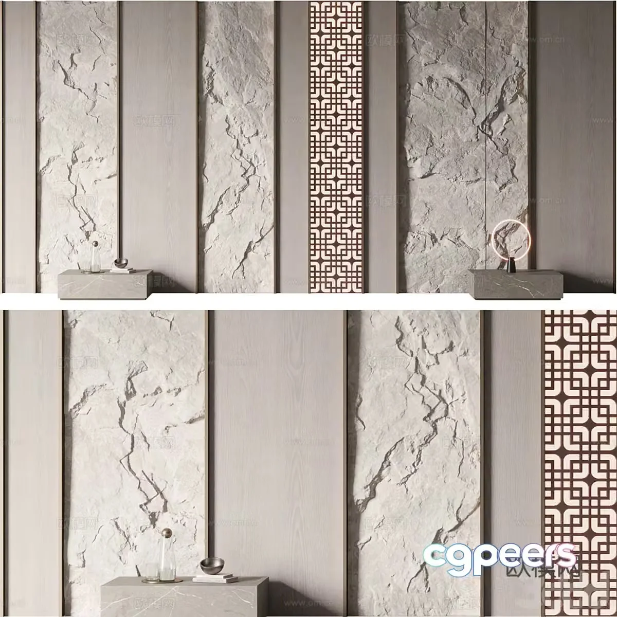 New Chinese style bedside background wall 3D model